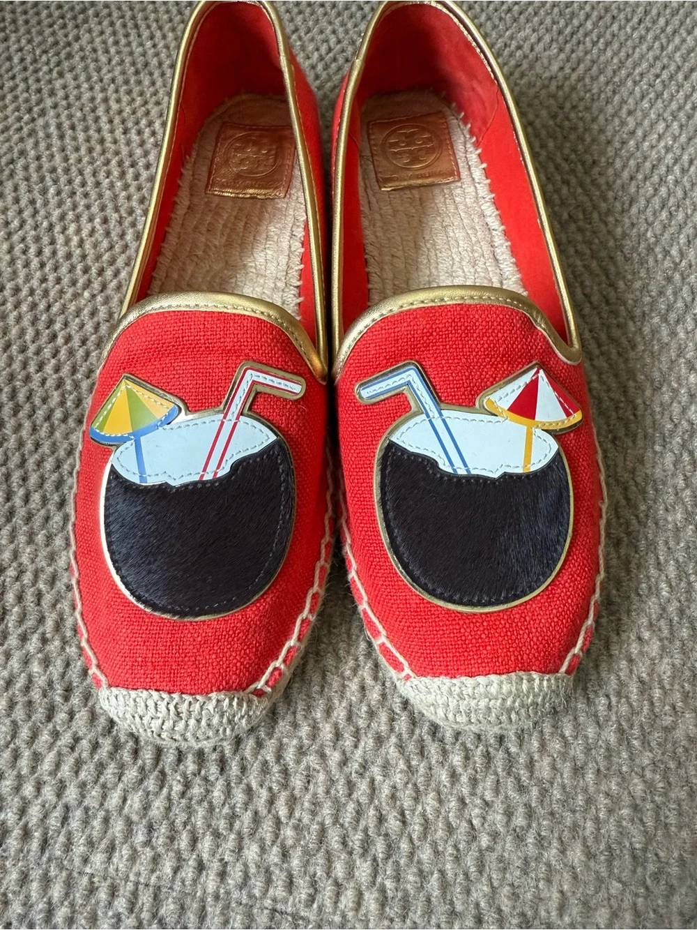 Tory Burch Coco Coconut Cocktail Canvas Espadrilles Flats Women’s Size 10.5 EUC
